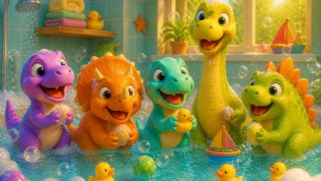 Scene 1 - Five Little Dinos Take a Bath
