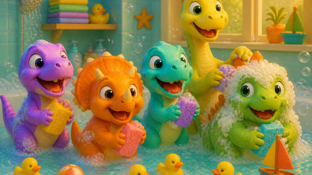 Scene 6 - Five Little Dinos Take a Bath