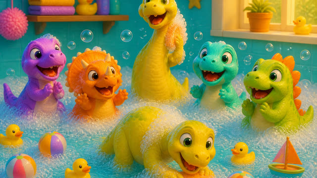 Scene 16 - Five Little Dinos Take a Bath