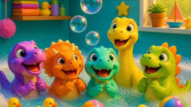 Scene 23 - Five Little Dinos Take a Bath