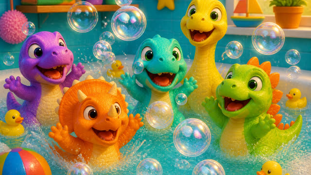 Scene 25 - Five Little Dinos Take a Bath