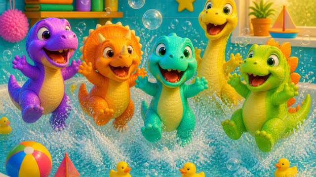 Scene 26 - Five Little Dinos Take a Bath