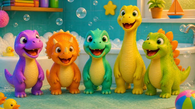 Scene 28 - Five Little Dinos Take a Bath