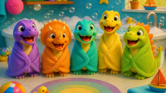 Scene 30 - Five Little Dinos Take a Bath