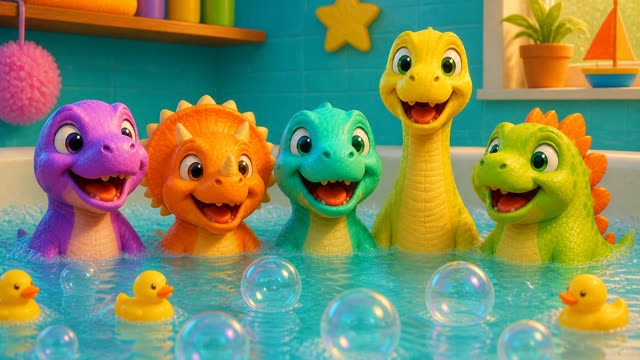 Scene 32 - Five Little Dinos Take a Bath
