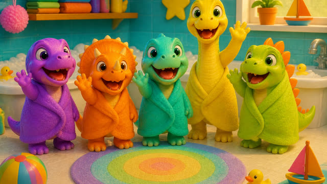 Scene 33 - Five Little Dinos Take a Bath