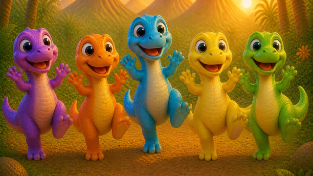 Scene 26 - Five Little Dinos Color Dance