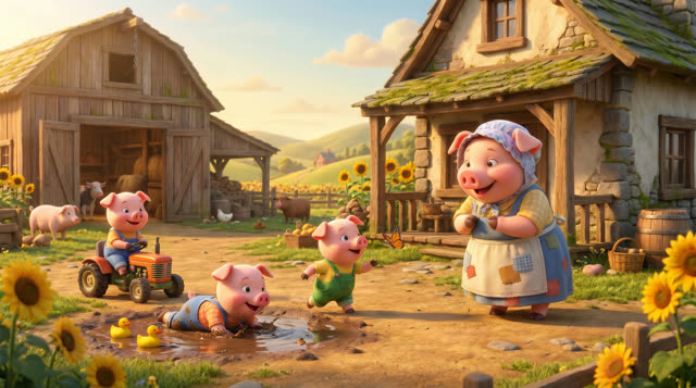 Scene 2 - Les trois petits cochons et leurs véhicules