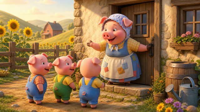 Scene 3 - Les trois petits cochons et leurs véhicules
