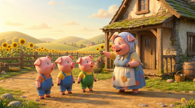 Scene 5 - Les trois petits cochons et leurs véhicules