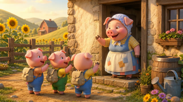 Scene 8 - Les trois petits cochons et leurs véhicules