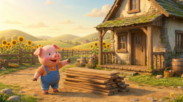 Scene 10 - Les trois petits cochons et leurs véhicules