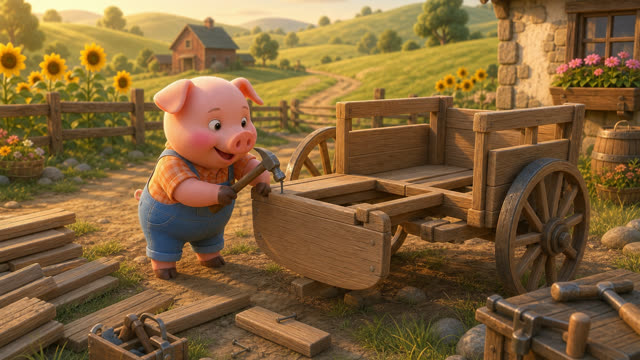 Scene 12 - Les trois petits cochons et leurs véhicules