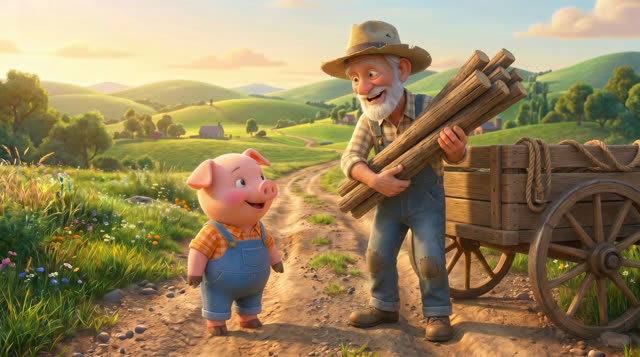 Scene 14 - Les trois petits cochons et leurs véhicules