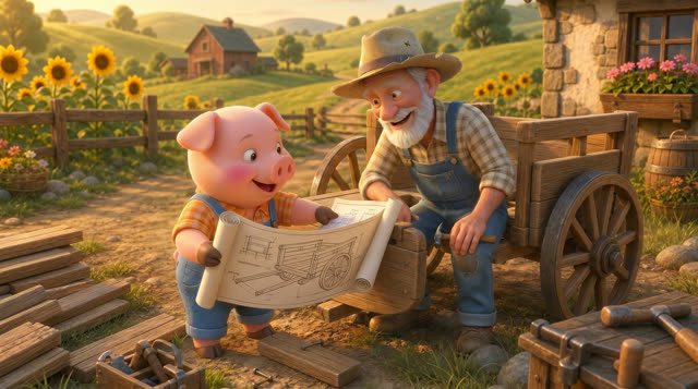 Scene 15 - Les trois petits cochons et leurs véhicules