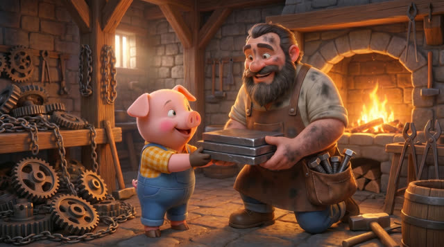 Scene 21 - Les trois petits cochons et leurs véhicules