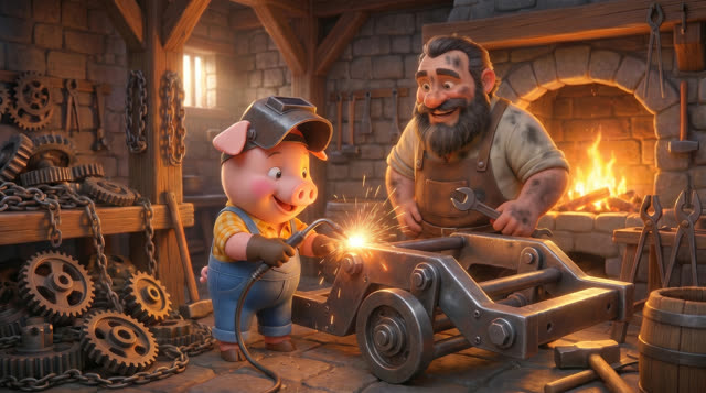 Scene 22 - Les trois petits cochons et leurs véhicules