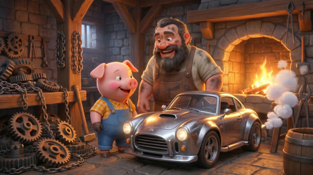 Scene 23 - Les trois petits cochons et leurs véhicules