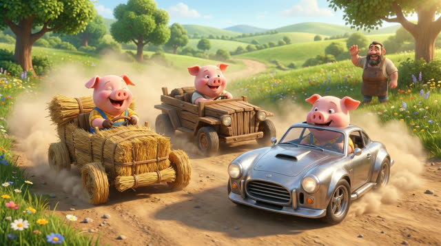 Scene 24 - Les trois petits cochons et leurs véhicules