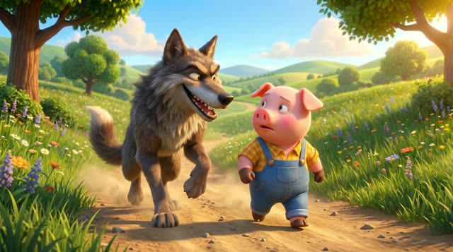 Scene 28 - Les trois petits cochons et leurs véhicules