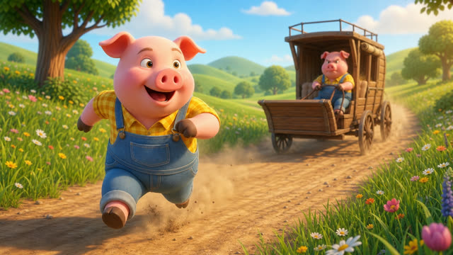 Scene 35 - Les trois petits cochons et leurs véhicules
