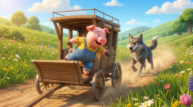 Scene 36 - Les trois petits cochons et leurs véhicules