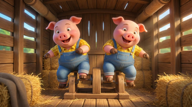 Scene 38 - Les trois petits cochons et leurs véhicules