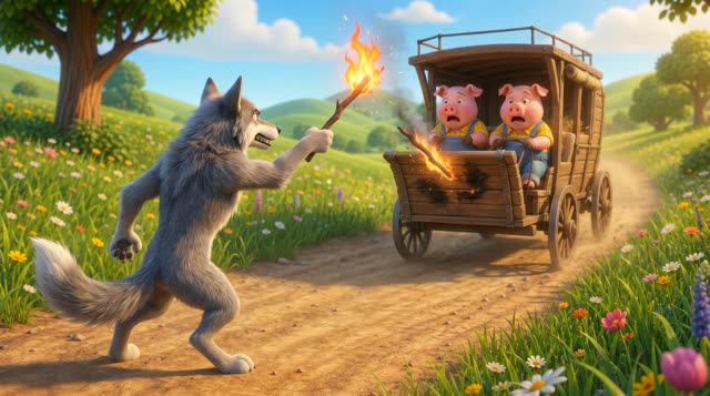 Scene 40 - Les trois petits cochons et leurs véhicules