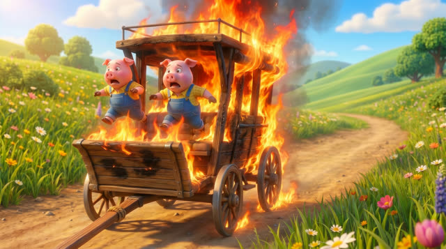 Scene 42 - Les trois petits cochons et leurs véhicules