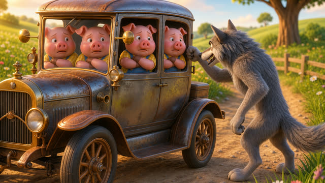 Scene 45 - Les trois petits cochons et leurs véhicules
