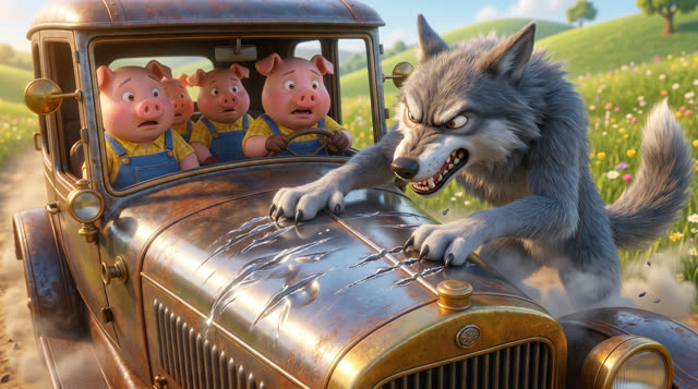 Scene 47 - Les trois petits cochons et leurs véhicules
