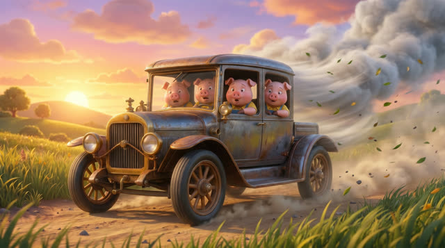 Scene 49 - Les trois petits cochons et leurs véhicules