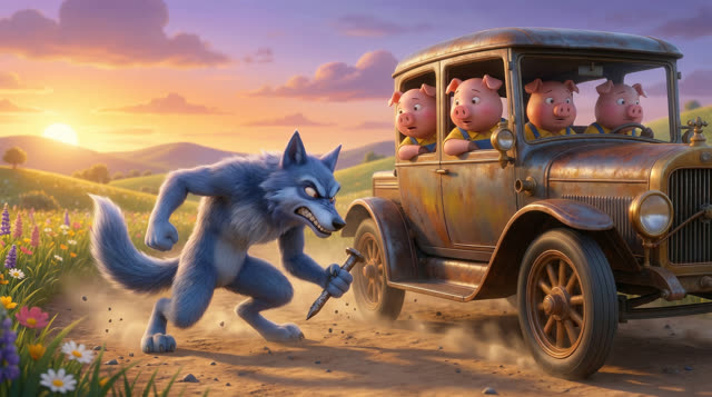 Scene 54 - Les trois petits cochons et leurs véhicules