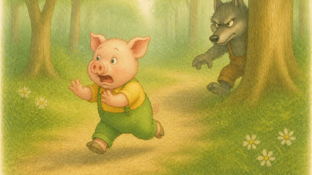 Scene 9 - Los tres cerditos y el lobo feroz