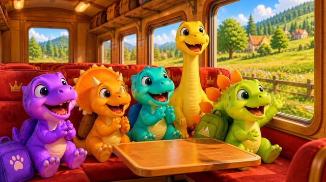 Five Little Dinos Ride the Train