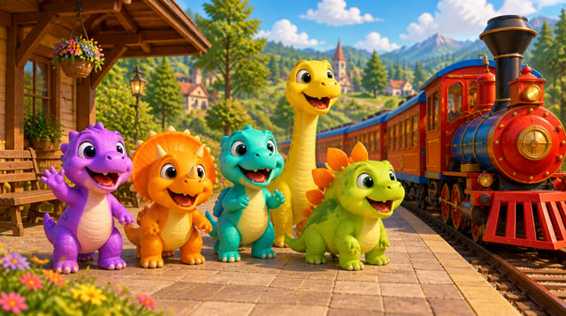 Scene 1 - Five Little Dinos Ride the Train
