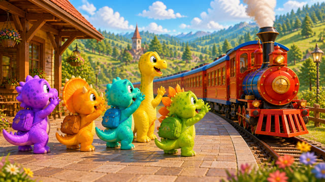 Scene 2 - Five Little Dinos Ride the Train