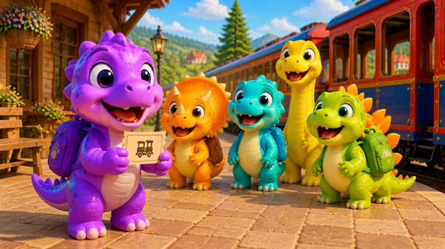 Scene 3 - Five Little Dinos Ride the Train