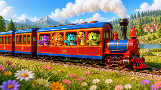 Scene 10 - Five Little Dinos Ride the Train
