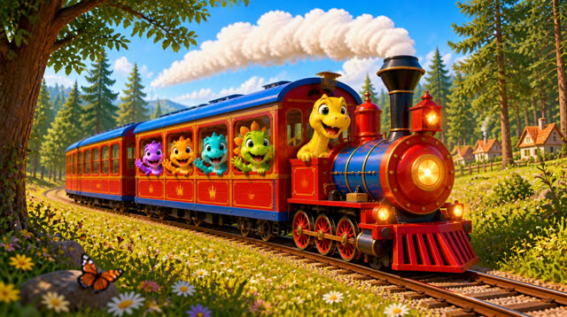 Scene 14 - Five Little Dinos Ride the Train