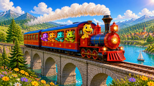 Scene 16 - Five Little Dinos Ride the Train