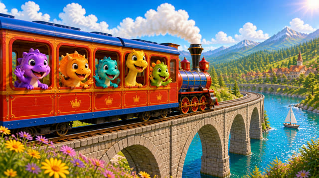 Scene 17 - Five Little Dinos Ride the Train