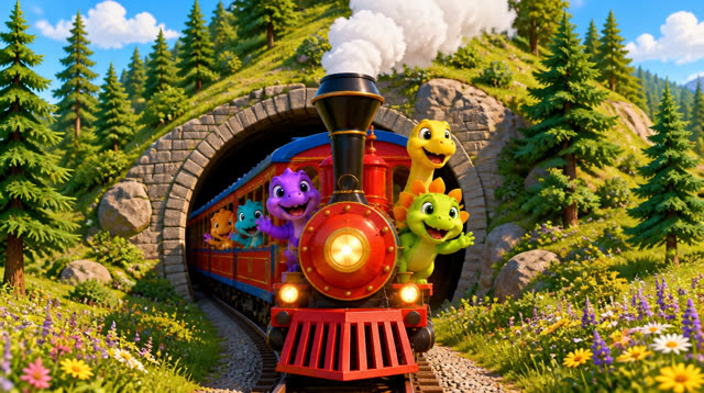Scene 18 - Five Little Dinos Ride the Train