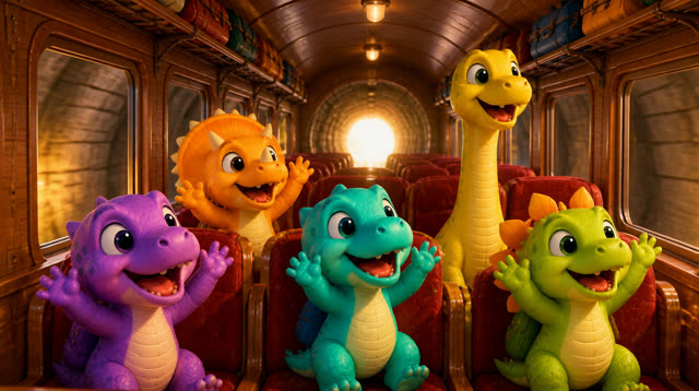 Scene 19 - Five Little Dinos Ride the Train