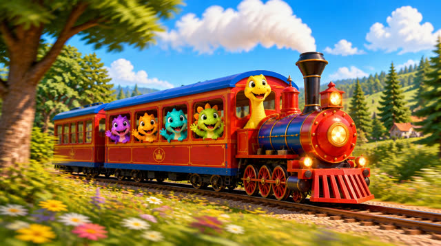 Scene 21 - Five Little Dinos Ride the Train