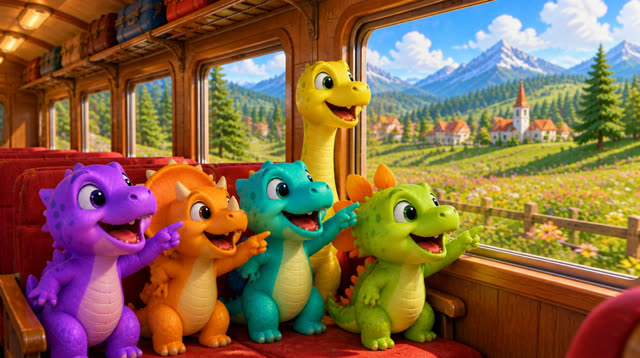 Scene 22 - Five Little Dinos Ride the Train
