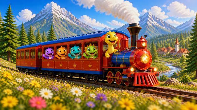 Scene 24 - Five Little Dinos Ride the Train