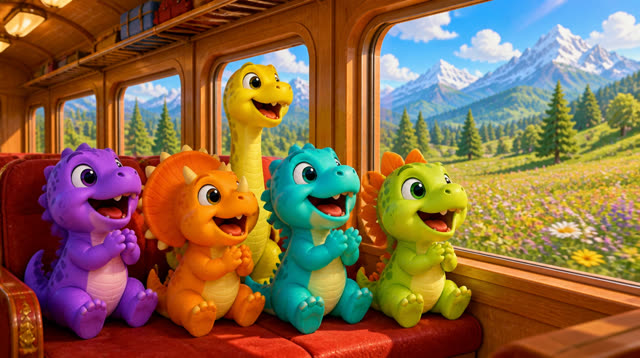 Scene 25 - Five Little Dinos Ride the Train