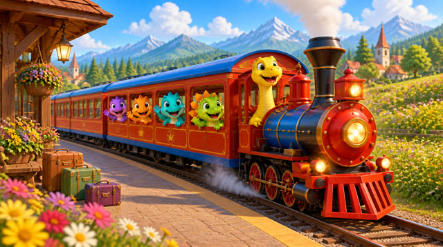 Scene 26 - Five Little Dinos Ride the Train