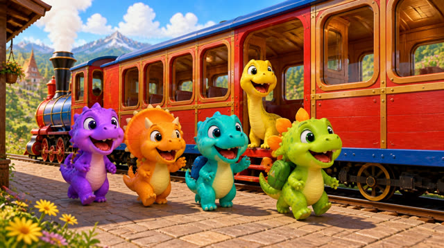 Scene 27 - Five Little Dinos Ride the Train